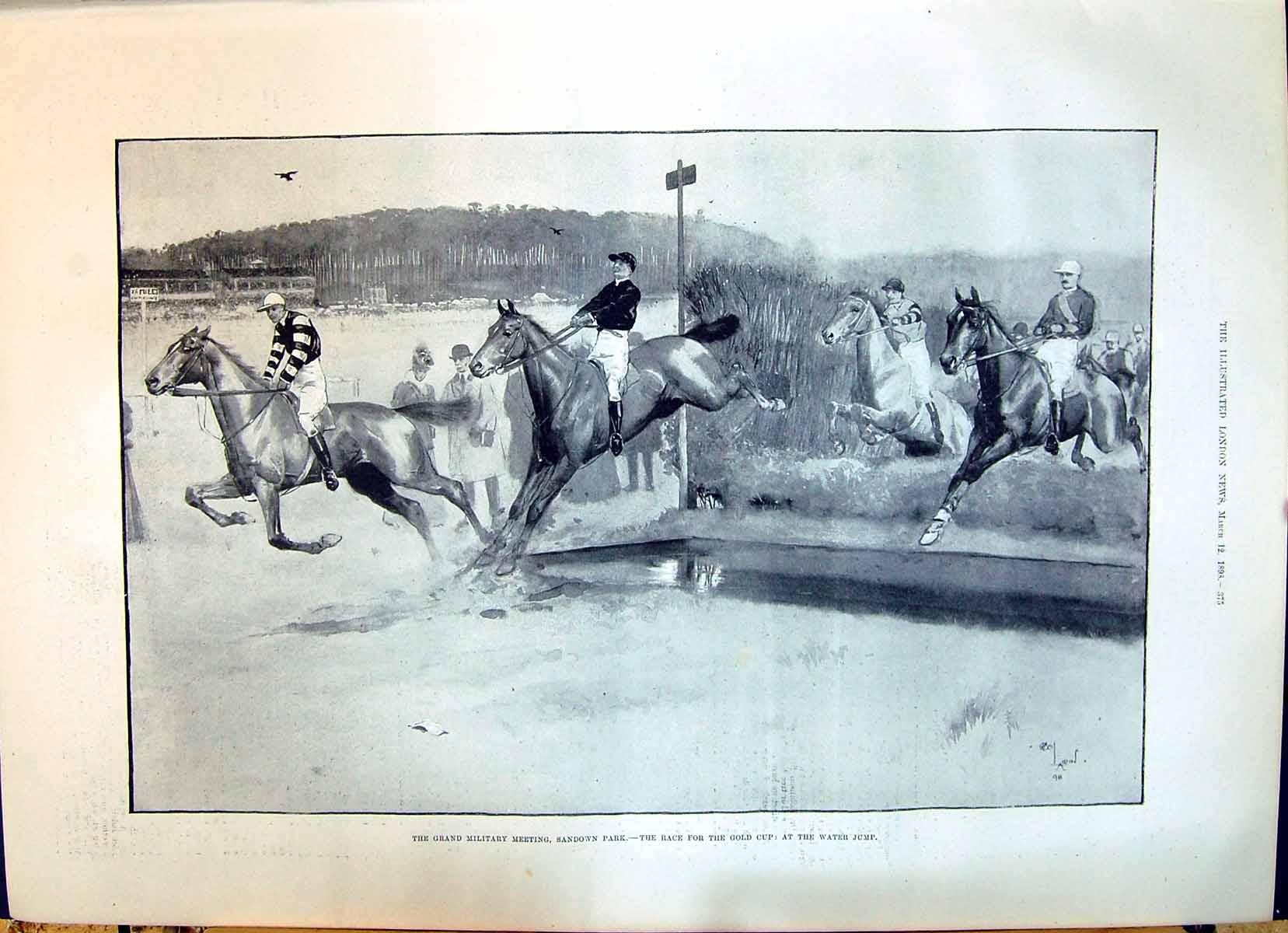 Antique Print 1898 Grand Military Meeting Sandown Park GCup Horse Racing Wa