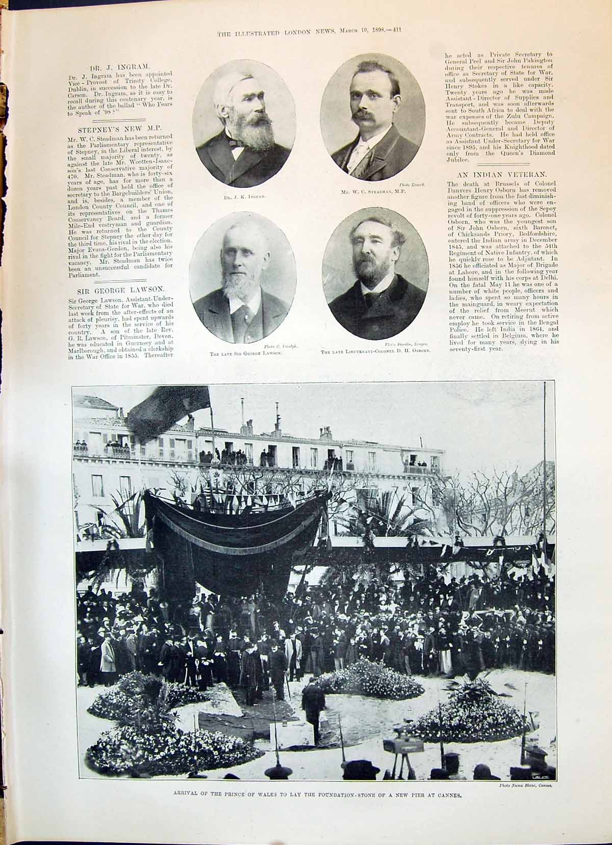 Old 1898 Ingram Steadman Lawson Osborn Prince Wales Foundation Stone Victorian