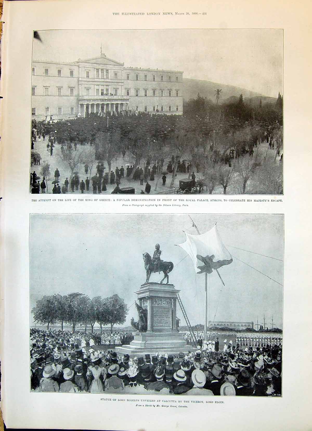 Old 1898 Statue Lord Roberts Calcutta Elgin King Greece Royal Palace Victorian