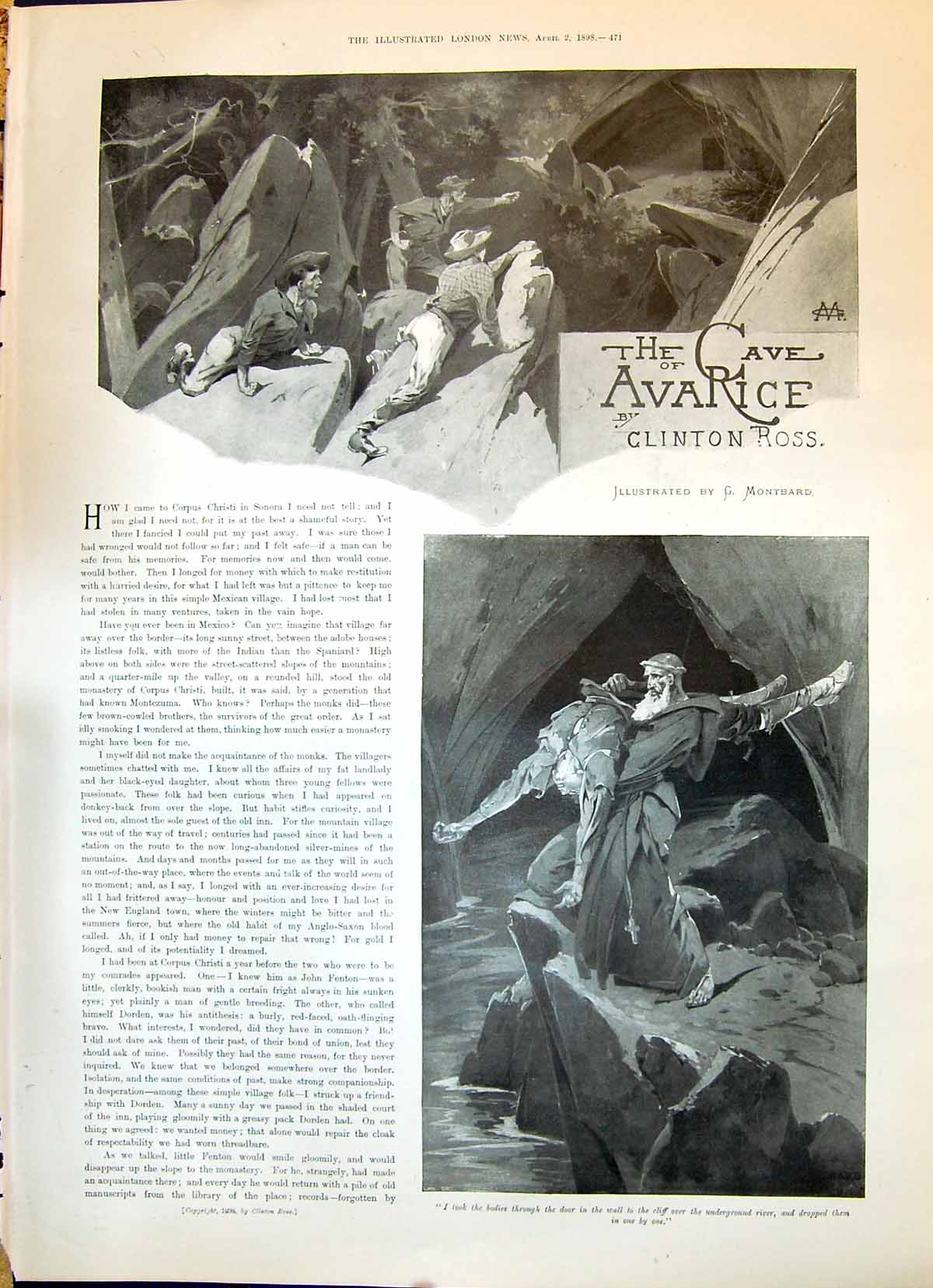 Old 1898 Story Illustration Cave Avarice Clinton Ross Dead Bodies Cor Victorian
