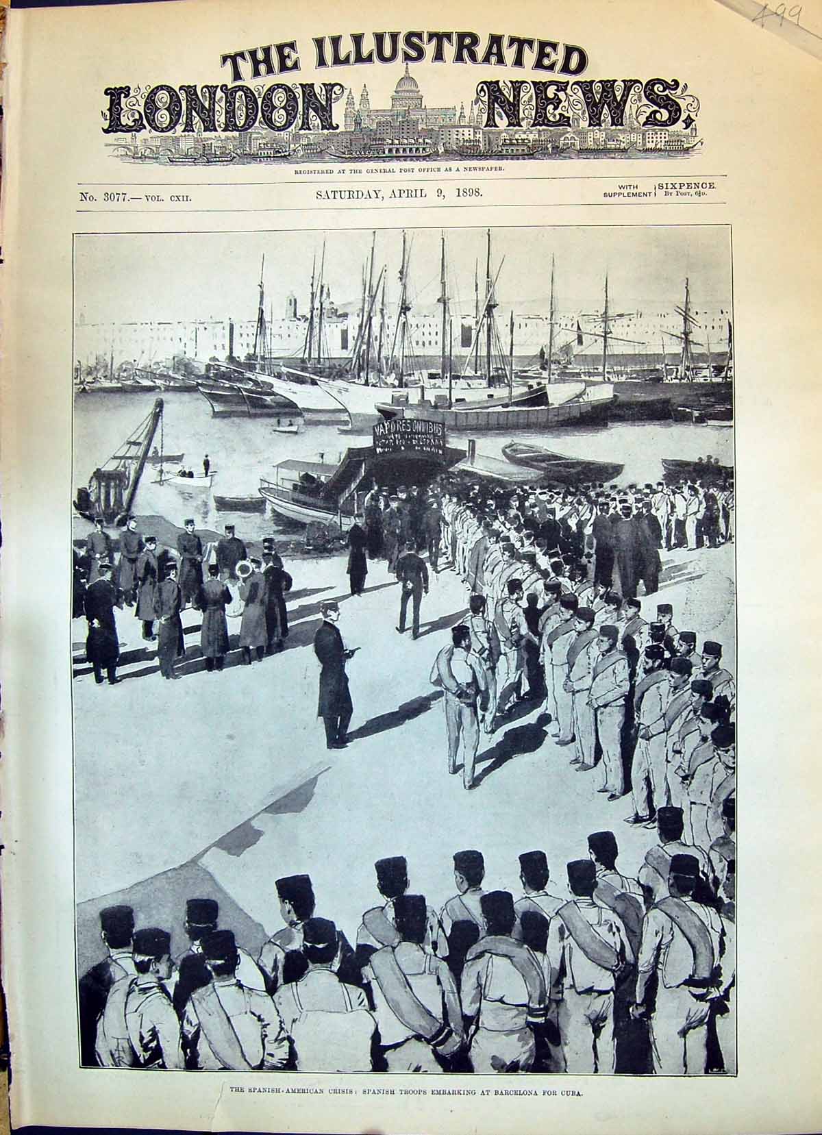 Old 1898 Spanish American War Troops Embarking Barcelona Cuba Ships S Victorian