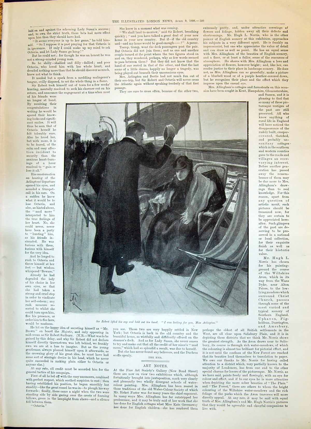 Original Old Antique Print 1898 Ship Deck Man Lady Romance Arlington Robert