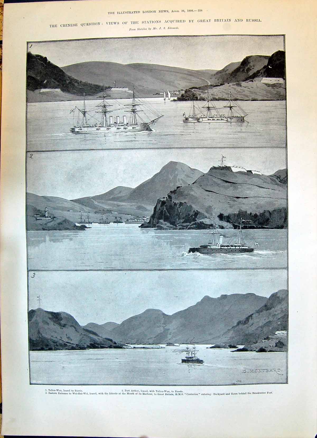 Old 1898 Talien-Wan Port Arthur Wei-Heai-Wei Centurion Ship Atbara Go Victorian
