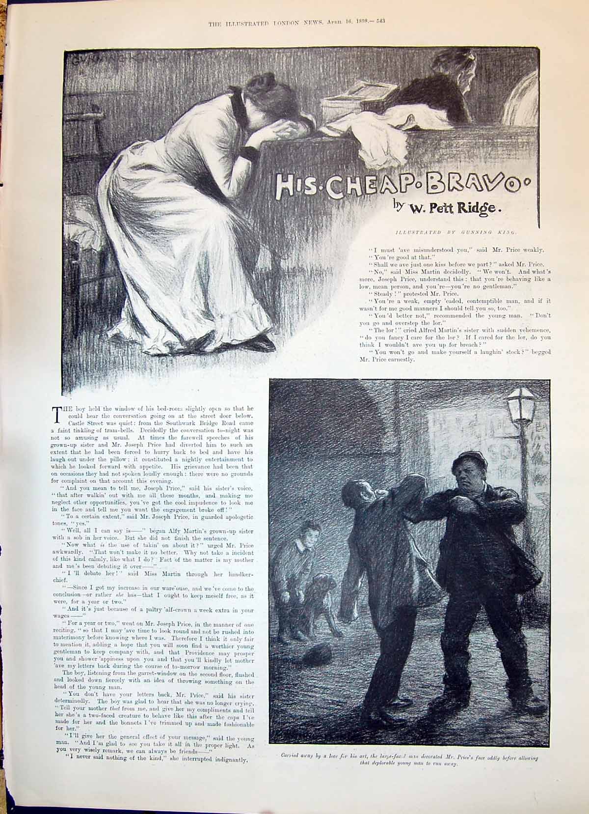 Original Old Antique Print 1898 Story Illustration Cheap Bravo Pett Ridge 19th