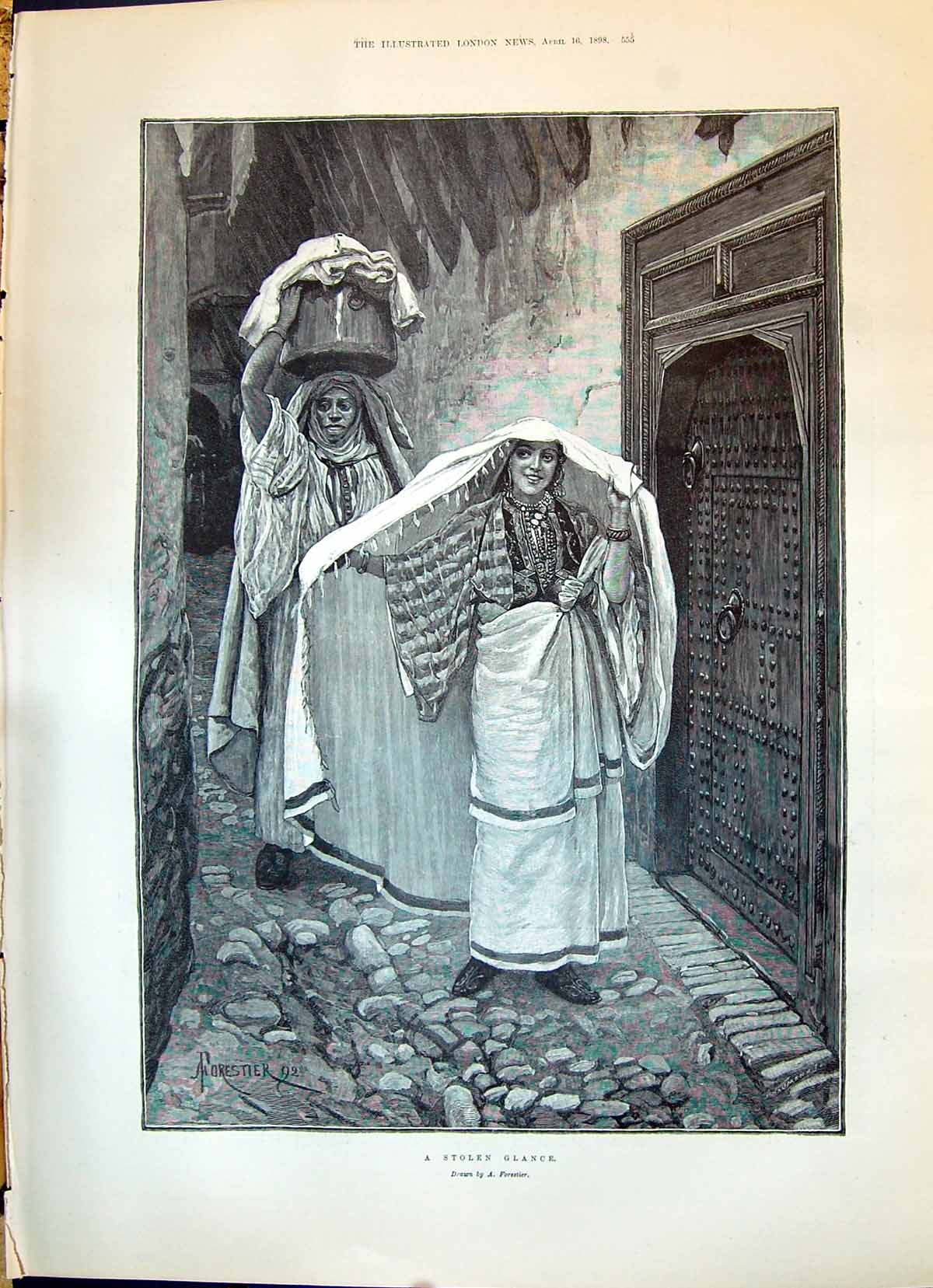 Old 1898 Stolen Glance Ladies Carrying Cothes Street Dog Cats Best Fr Victorian