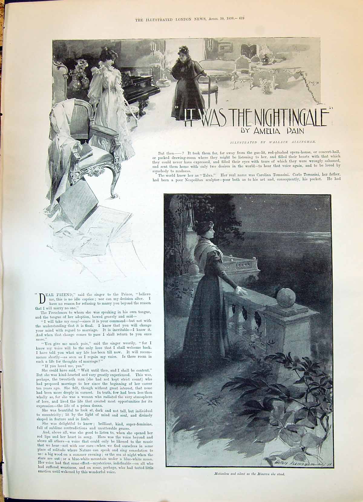 Old 1898 Story Illustration Nightingale Amelia Pain Lady Minerva Alli Victorian