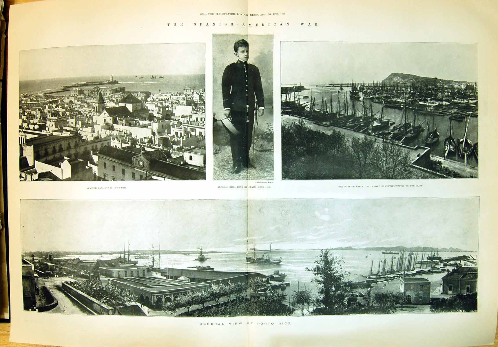 Old 1898 Spanish American War King Alfonso Spain Port Rico Ship Cadiz 19th