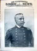 Antique Old Print 1898 Portrait Commodore George Dewey Hero Bombardment Maila