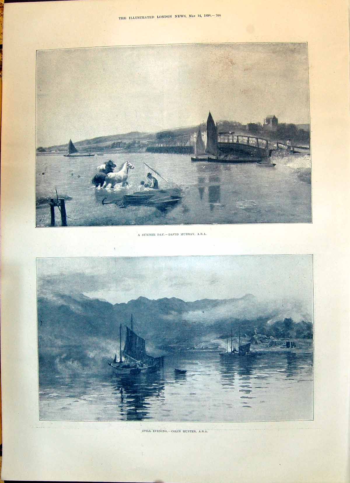 Old 1898 Summer Evening Scene River Boats Horses Music Forbes Goodall Victorian