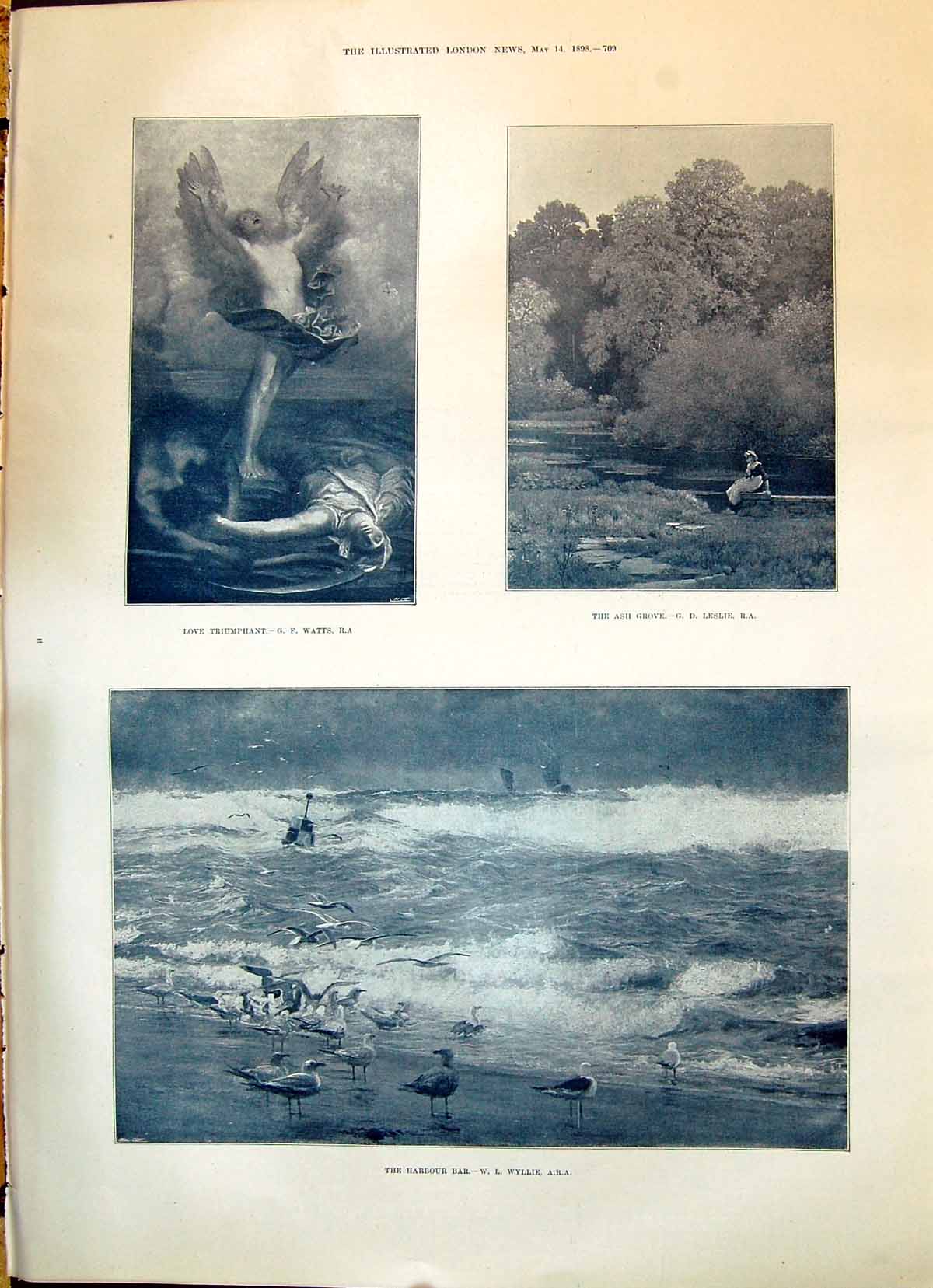 Old 1898 Watts Leslie Wyllie Art Ash Grove Harbour Bar Birds Romance Victorian