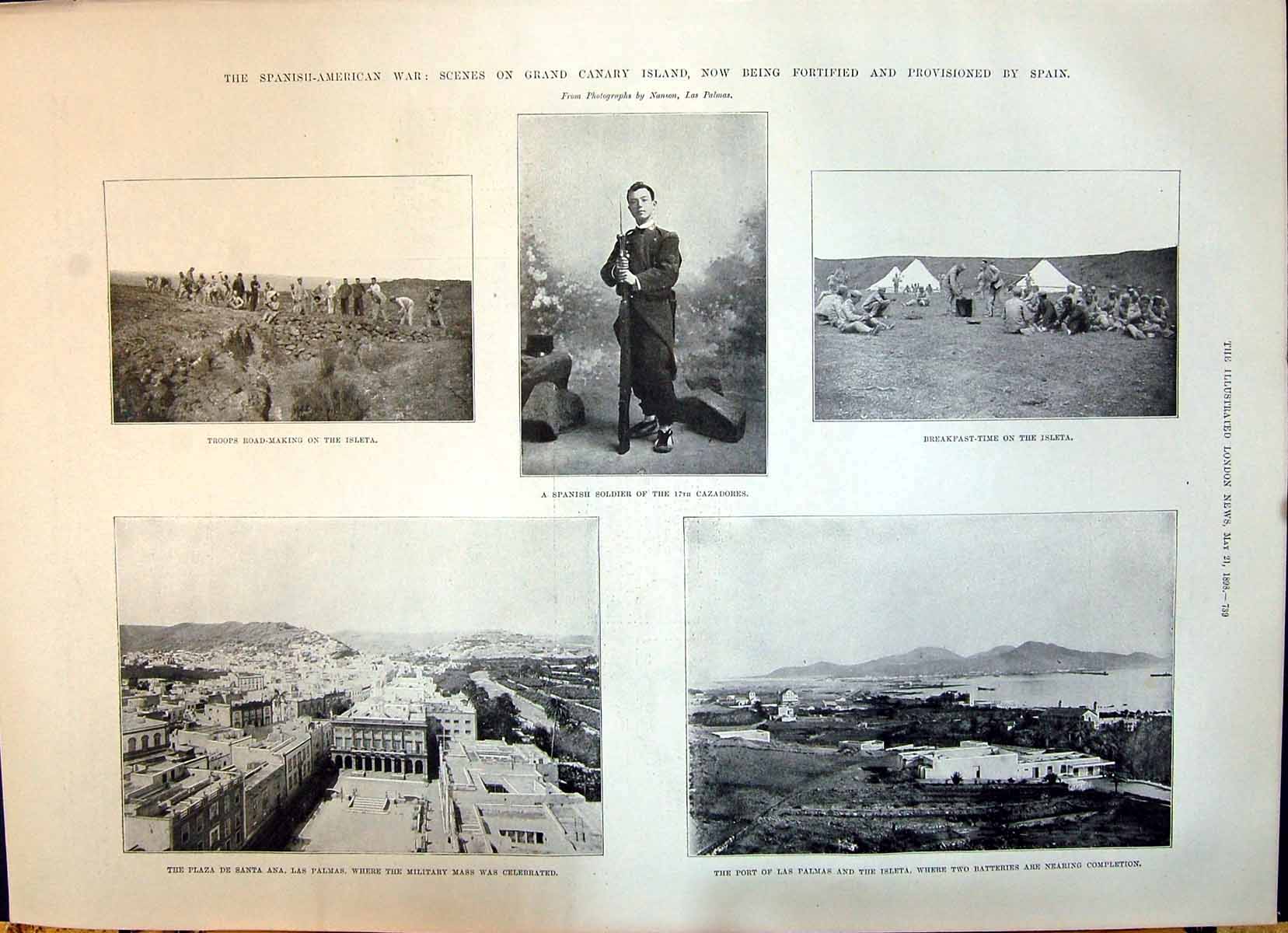 Old Print 1898 Spanish American War Isleta Palmas Sier Cazadores Crucifi 19th