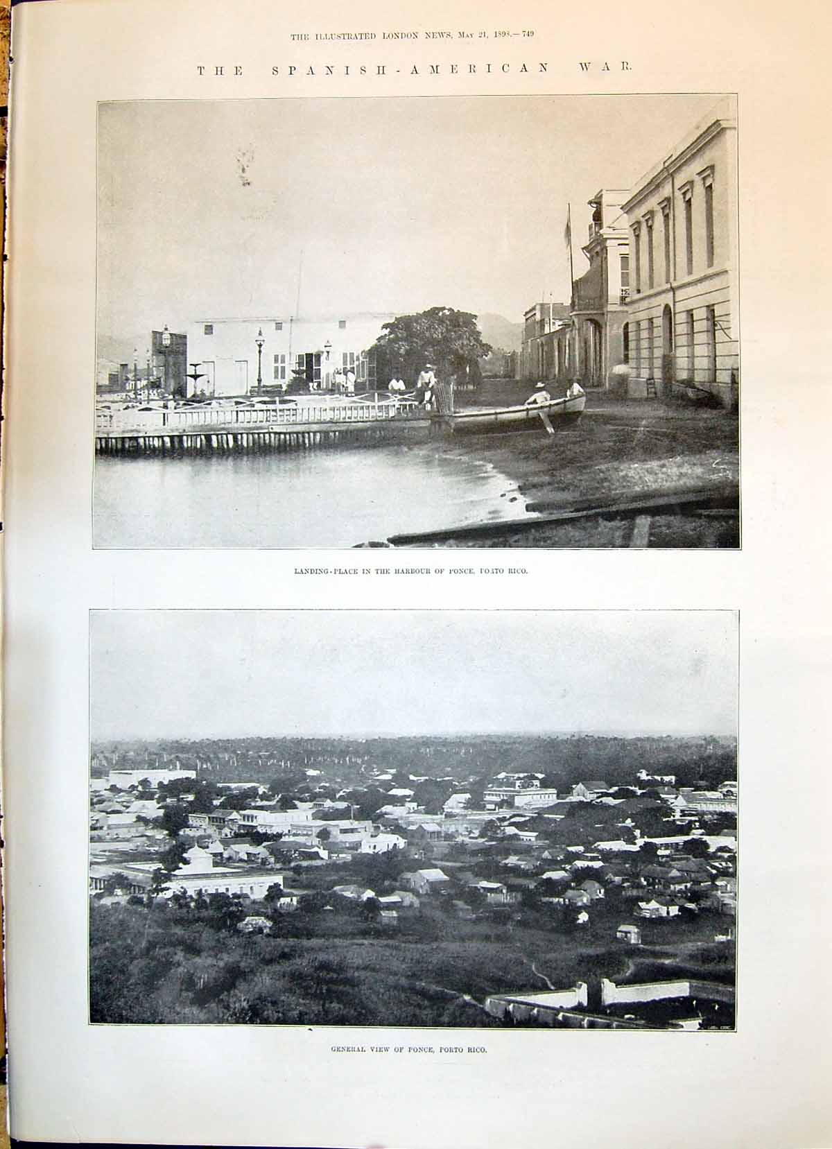 Old 1898 Spanish American War Harbour Ponce Porto Rico Map Havana Gal Victorian