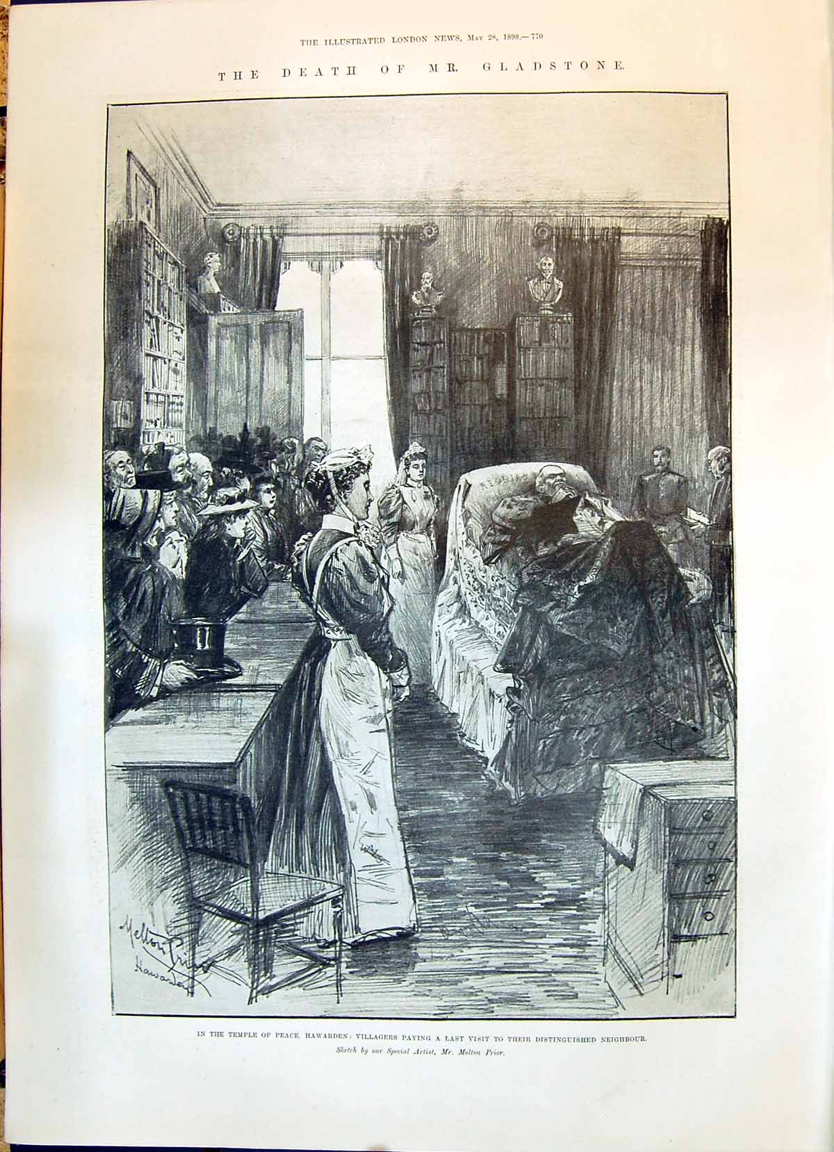 Old 1898 Death Gladstone Temple Peace Hawarden Villagers Body Lying-I Victorian