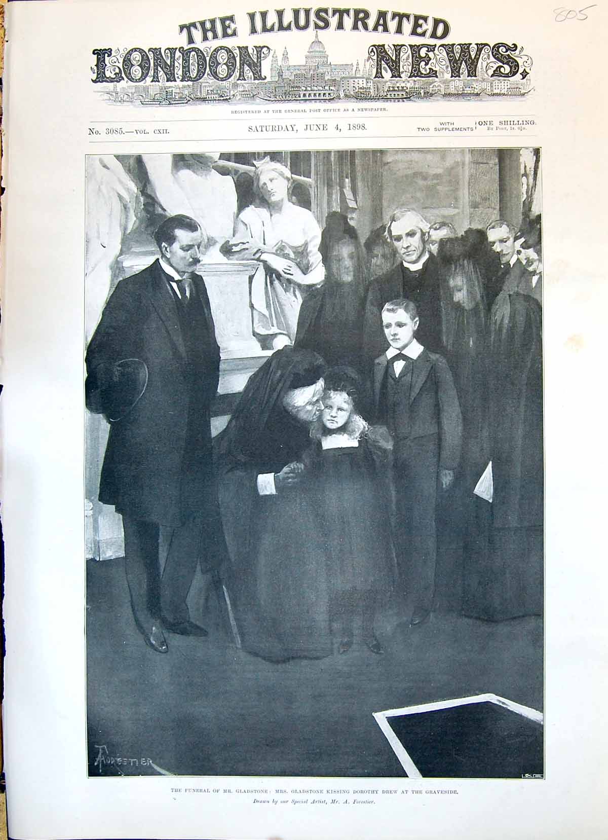 Old 1898 Funeral Mr Gladstone Kissing Dorothy Drew Graveside Forestie Victorian