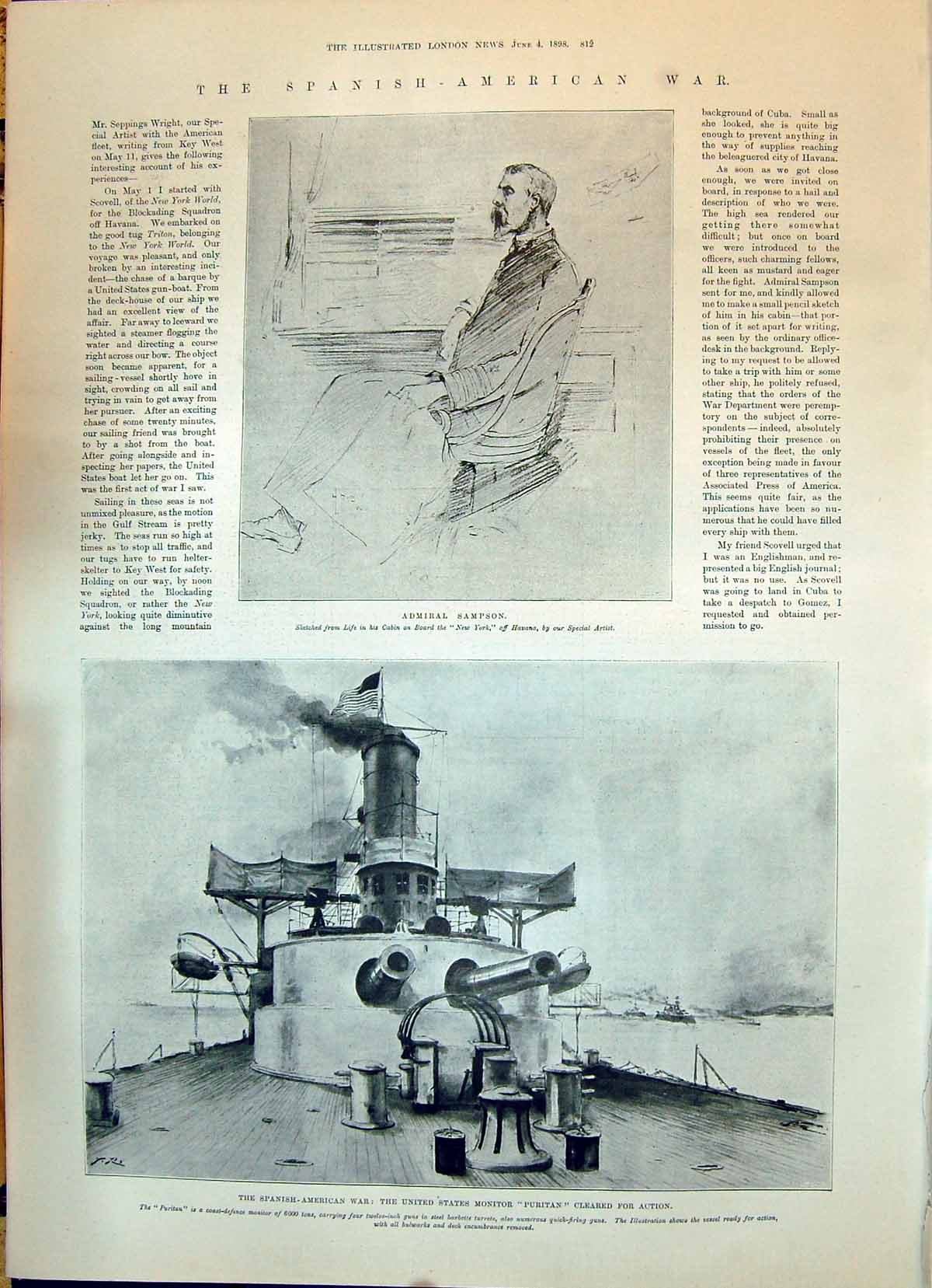 Old 1898 Spanish American War Admiral Sampson United States Monitor S Victorian