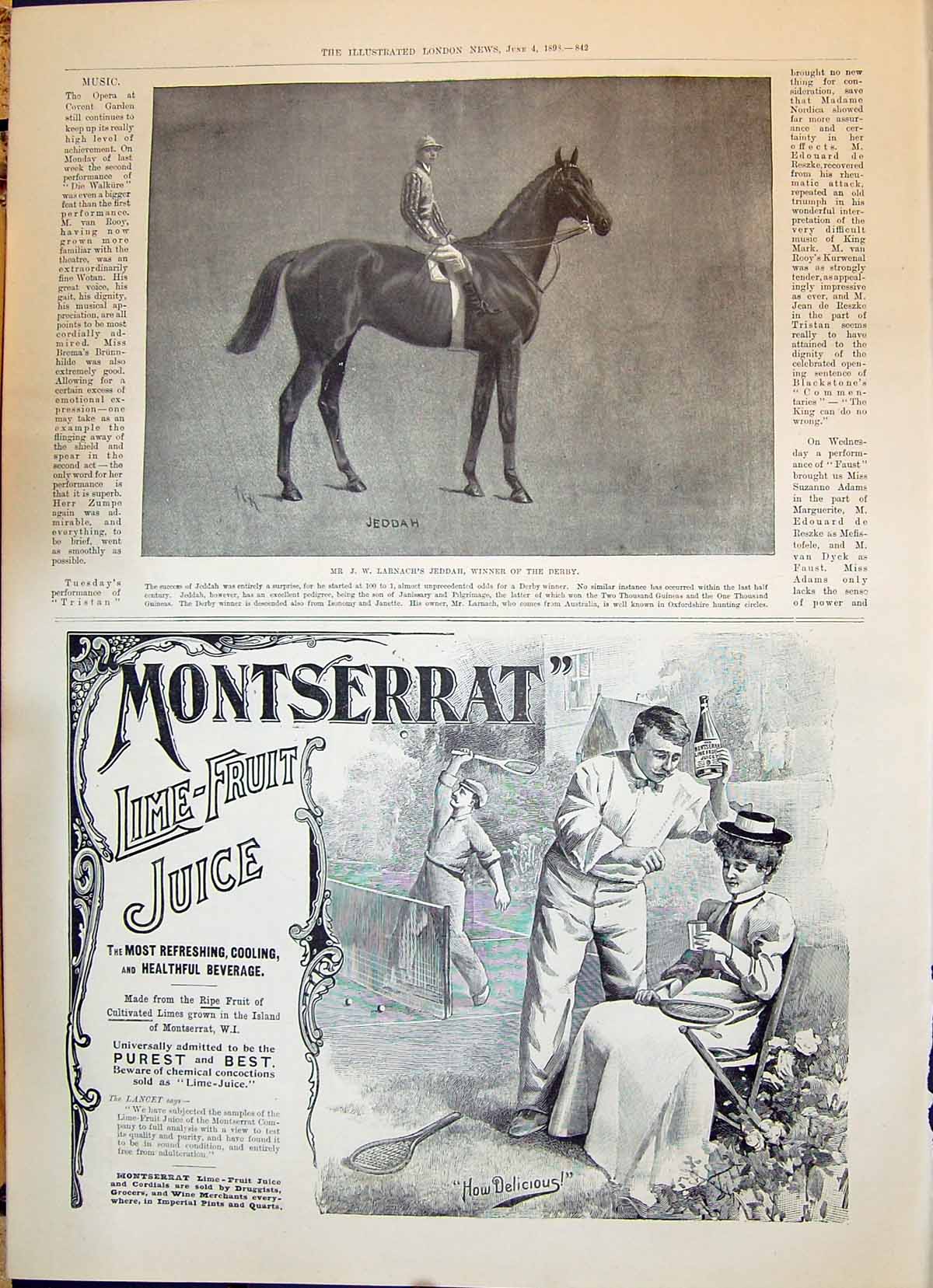 Antique Old Print 1898 Larnach Jeddah Horse Derby Monserrat Lime-Fruit Juice