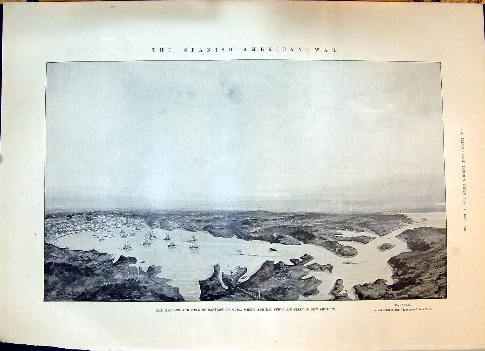 Old 1898 Spanish American War Harbour Town Santiago De Cuba Chervera Victorian