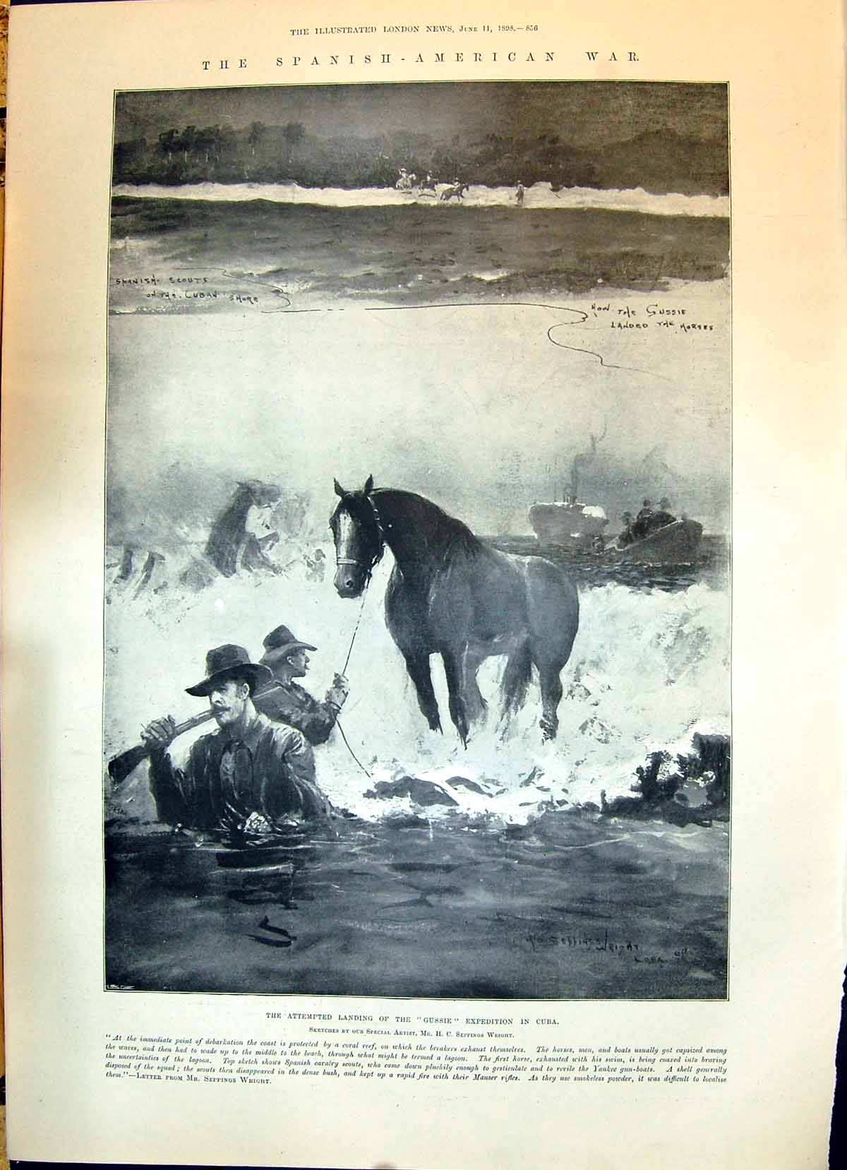 Old 1898 Spanish American War Attempted Landing Gussie Cuba Horses Pa Victorian