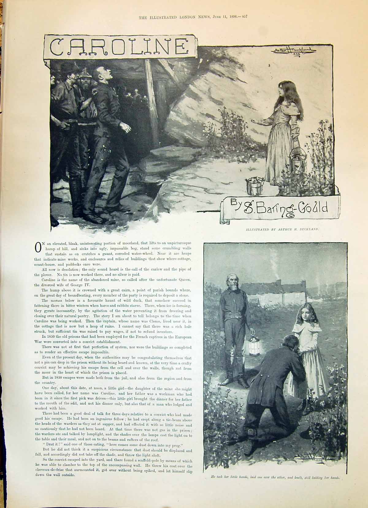 Old 1898 Story Illustration Caroline Young Girl Prisoner Bating Gould Victorian