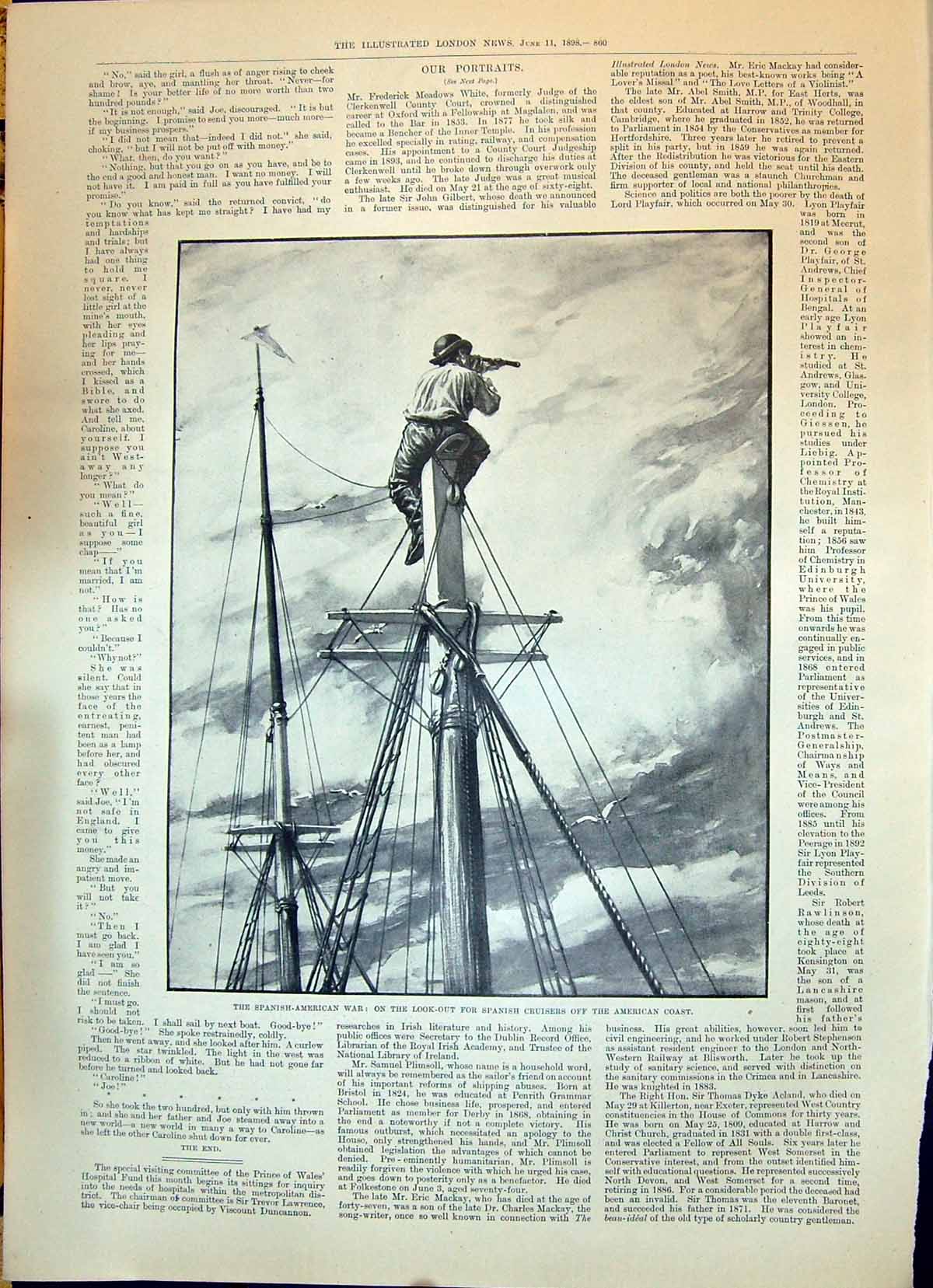 Old 1898 Spanish Americna War Look-Out Cruisers Ships Lady Man Romanc Victorian