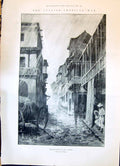 Antique Old Print Spanish American War Rainy Season Street Scene Cuba 1898 19th