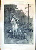 Old Print 1898 Spanish American War Cavalry Picket Duty Tampa Horses Sie 19th