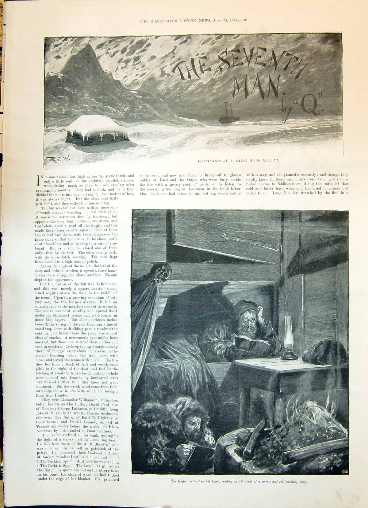 Old 1898 Illustration Story Seventh Man Ship Bedroom Reading Books La Victorian
