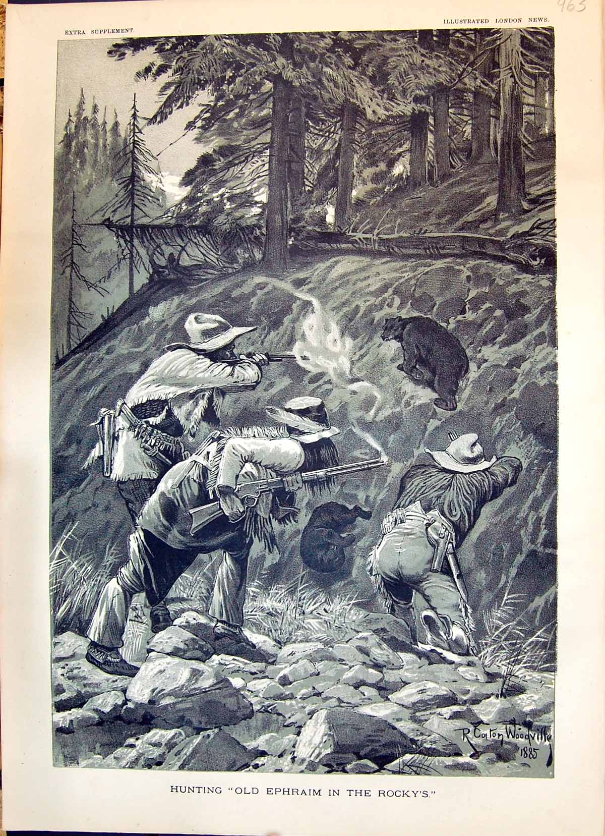 Antique Print 1898 Bear Hunting Shooting Ephraim Rocky Mountains Canada Spo