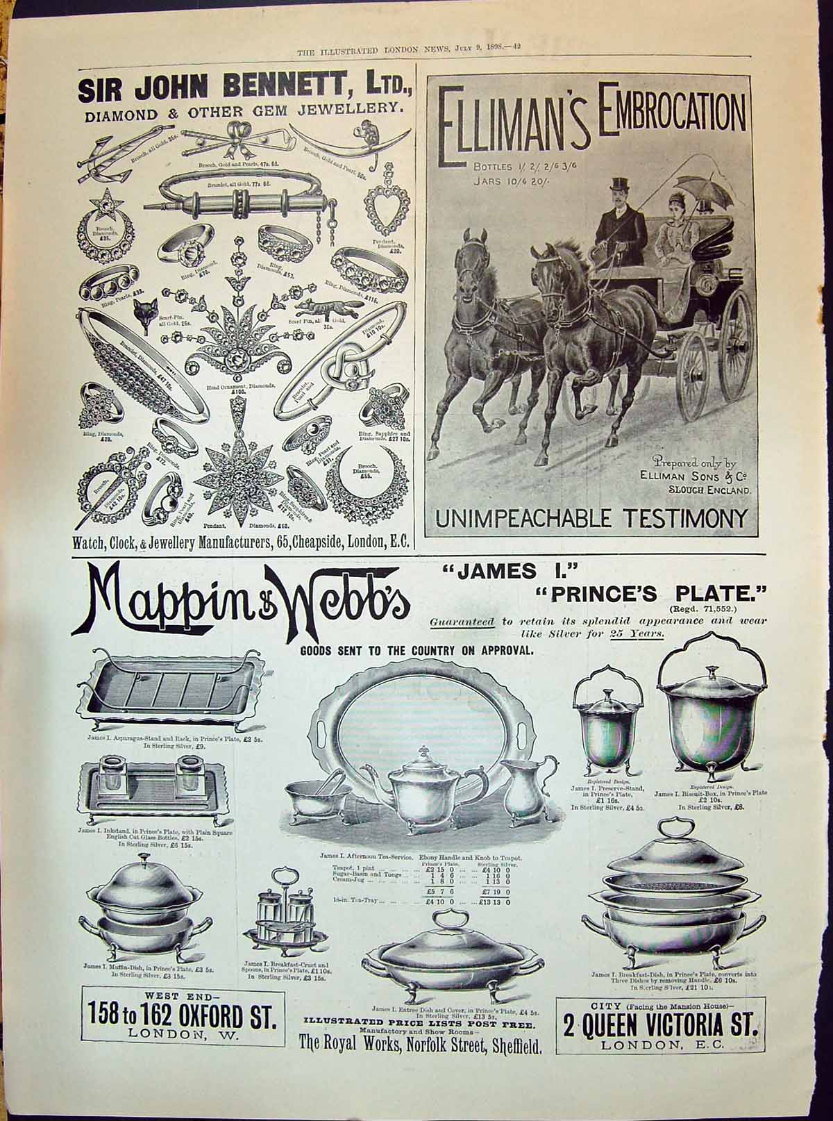 Antique Print 1898 John Bennett Ellimans Embrocation Mappin Webb Sheffield 19th