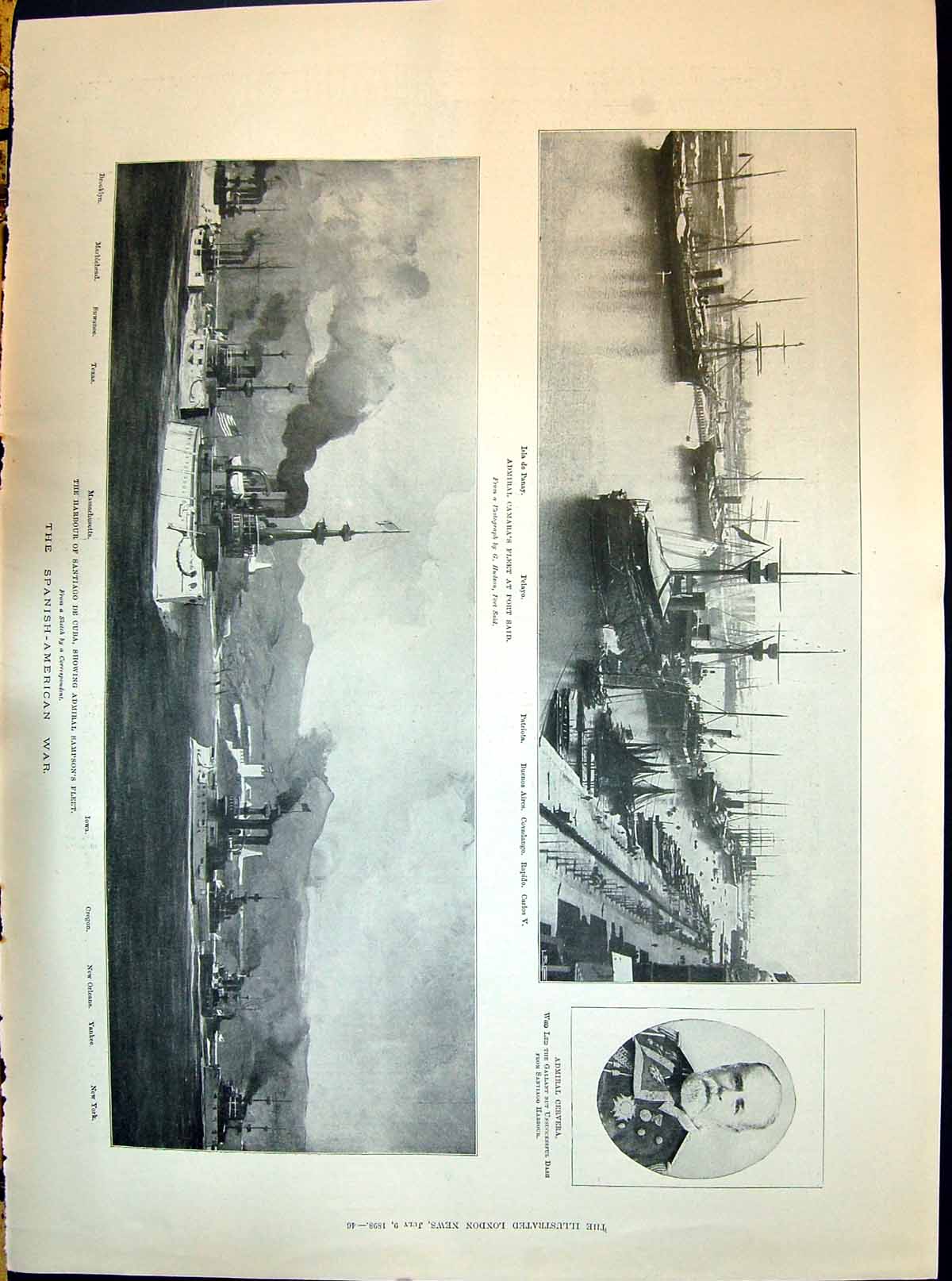 Old 1898 Admiral Cervera Ship Port Said Pelayo Iowa Oregon Yankee Mas Victorian