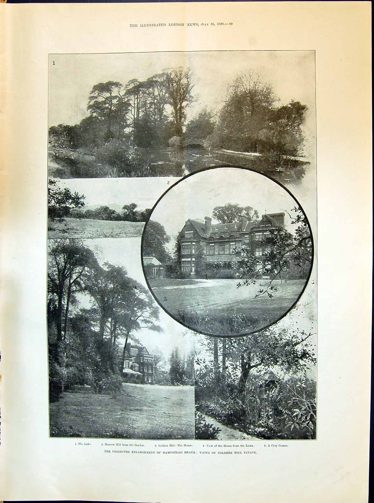 Old Print 1898 Hampstead Heath Gers Hill Estate Harrow Pixie-Land Beauti 19th