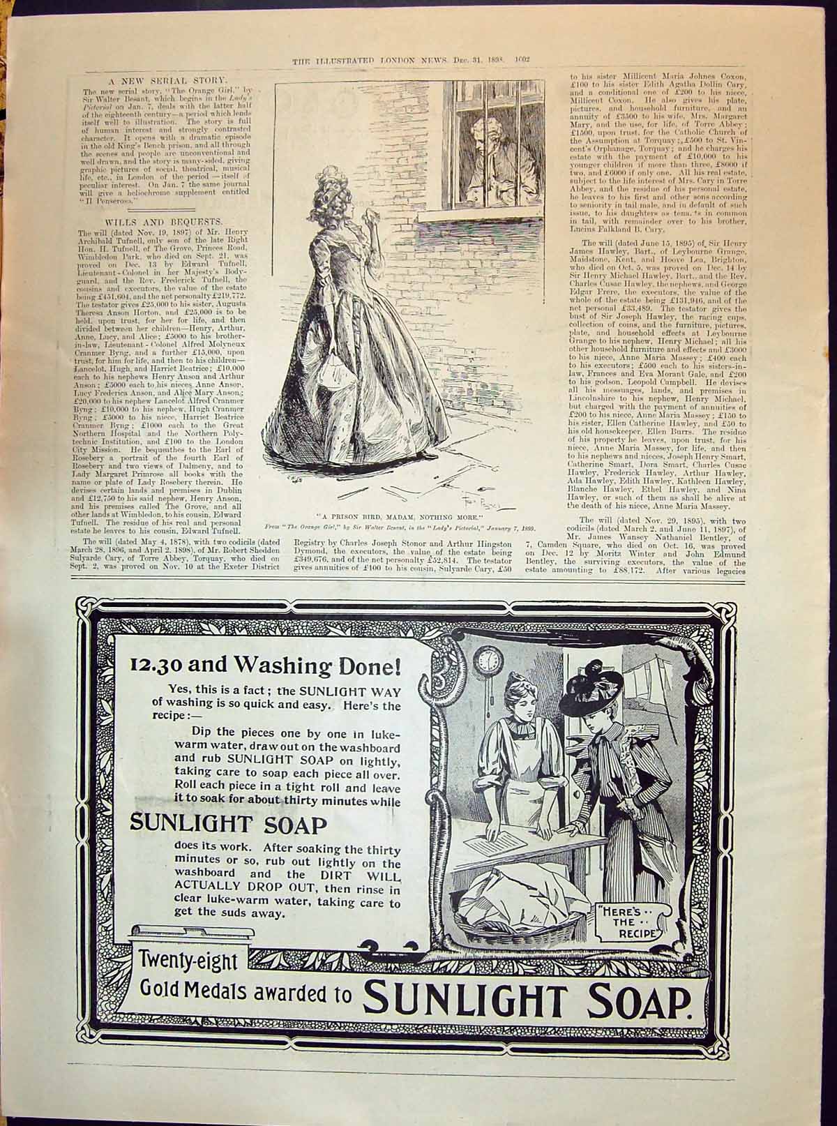 Old 1898 Advertisement Sunlight Soap Washing Laundry Lady Prison Wind 19th