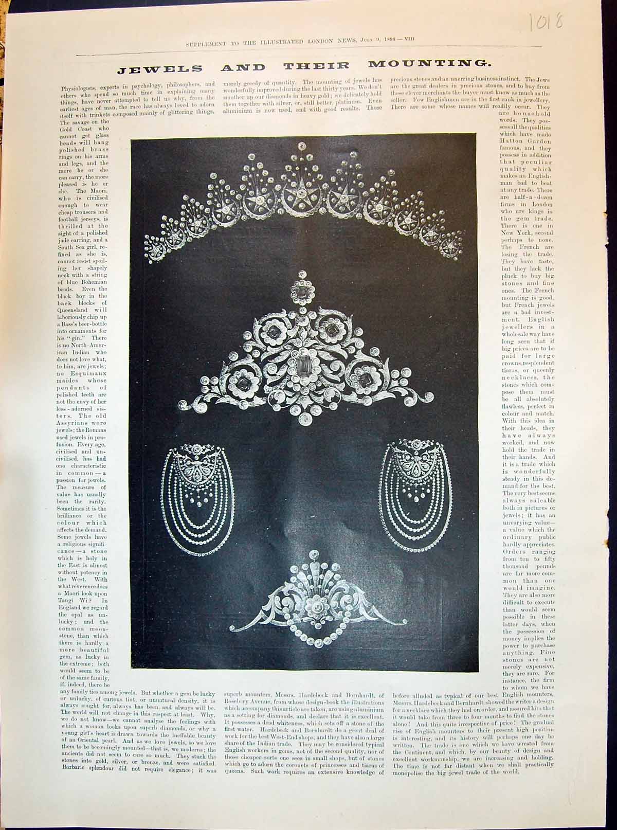 Old 1898 Jewellery Jewels Advertisement Times Encyclopaedia Britannic 19th