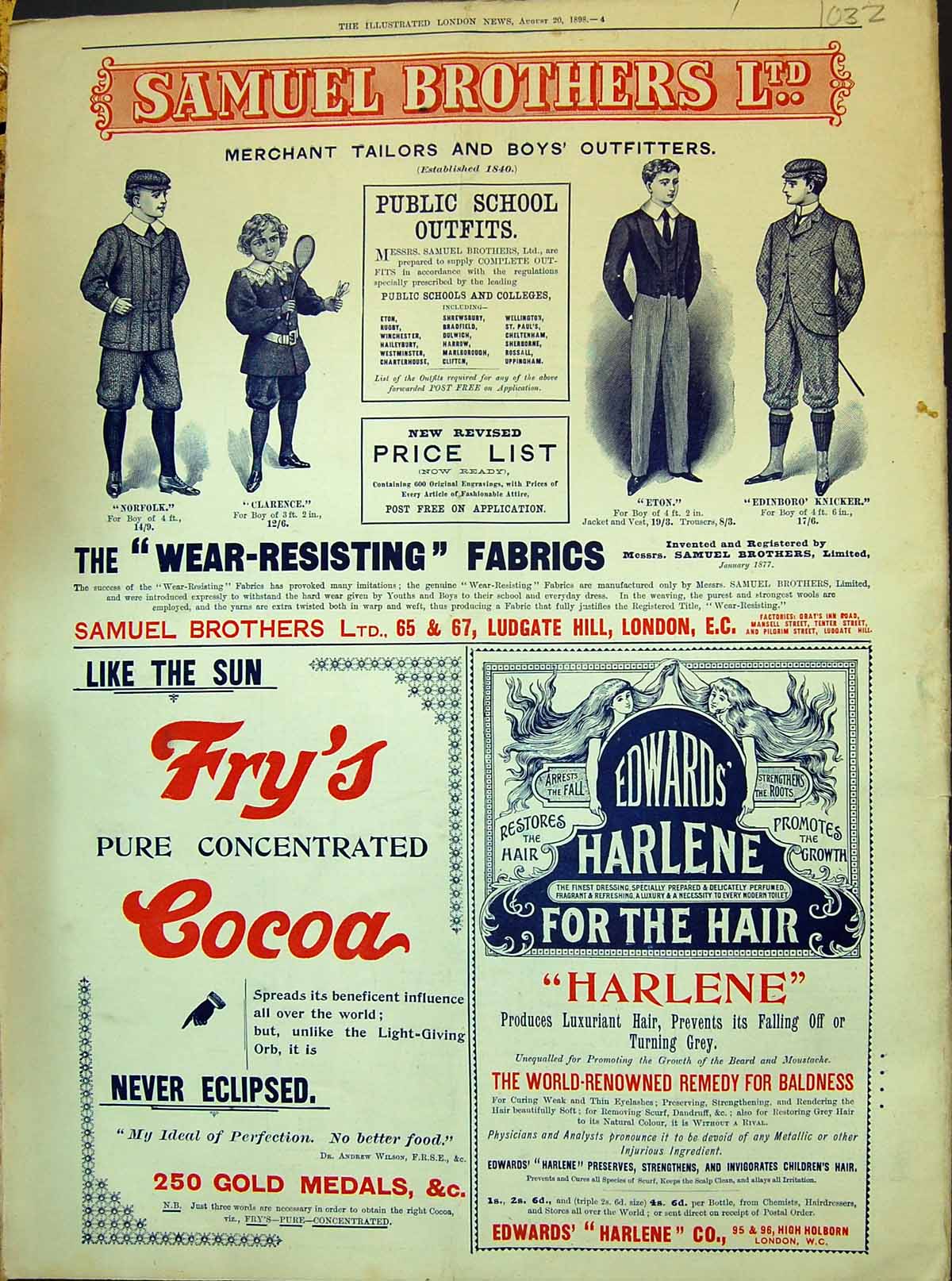 Antique Old Print 1898 Samuel Brothers Fabrics Fry'S Cocoa Edwards Harlene