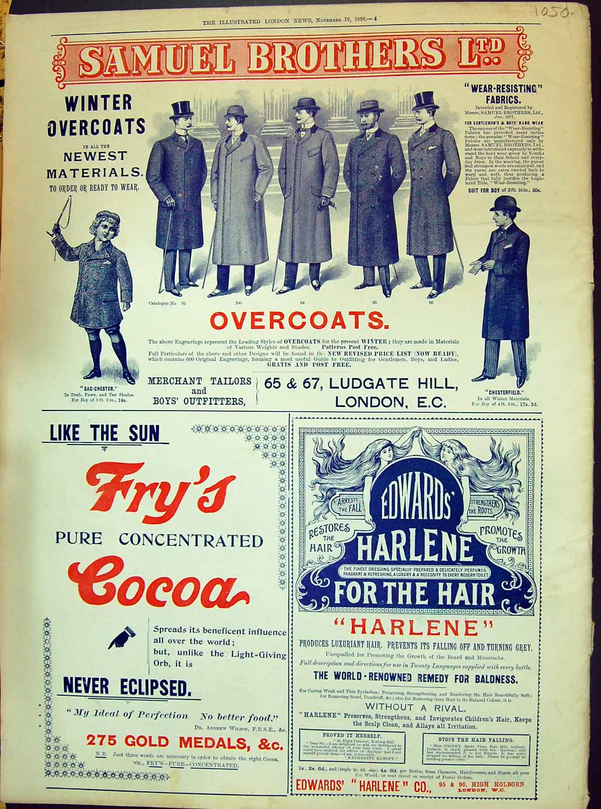 Old 1898 Advertisement Samuel Brothers Fry'S Cocoa Edwards Harlene Ha 19th