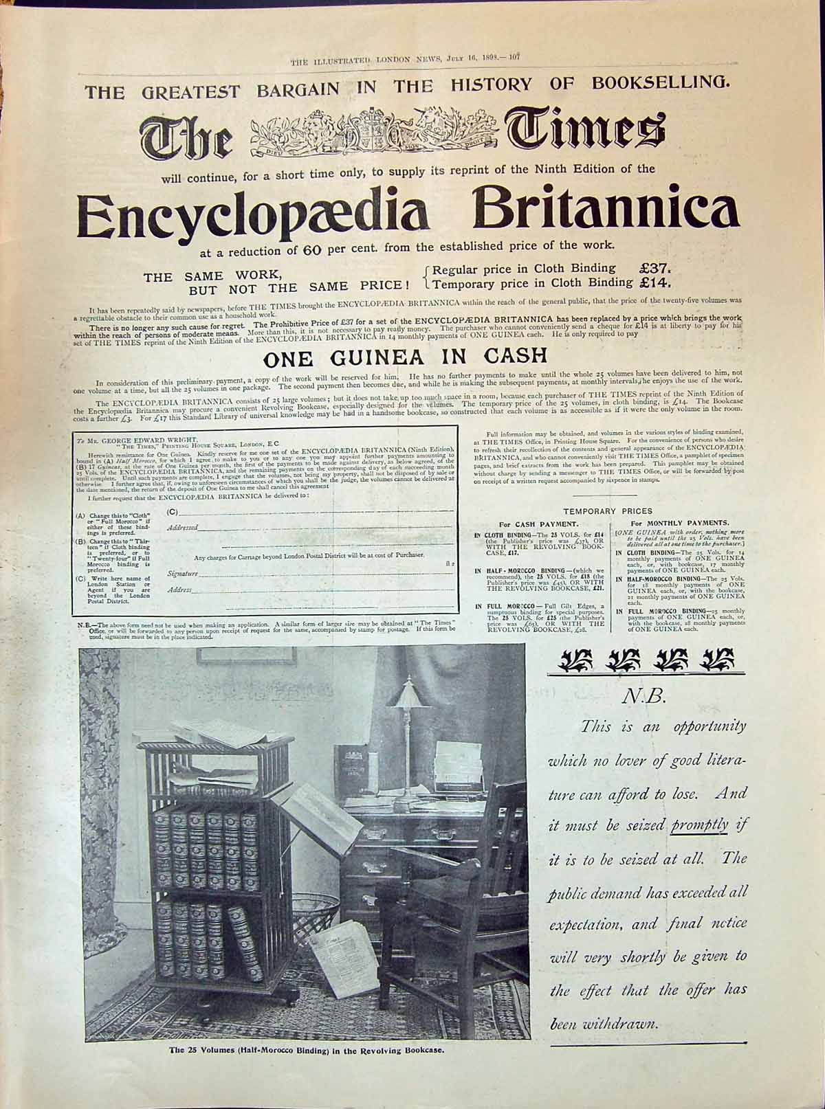 Old 1898 Times Encyclopaedia Britannica Gordon Dilworth Neave'S Food Victorian