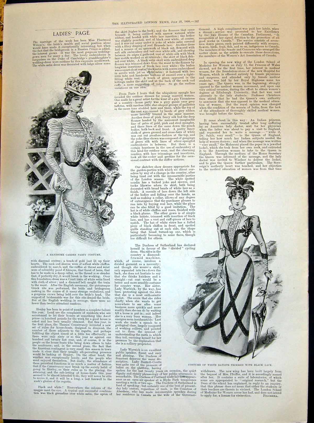 Old 1898 Ladies Fashion Handsome Garden Party Costume Batiste Black L Victorian