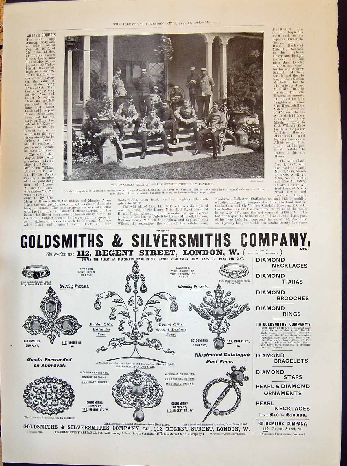 Old Print 1898 Canadian Team Bisley Rifle Shooting Gsmiths Lifebuoy Soap 19th
