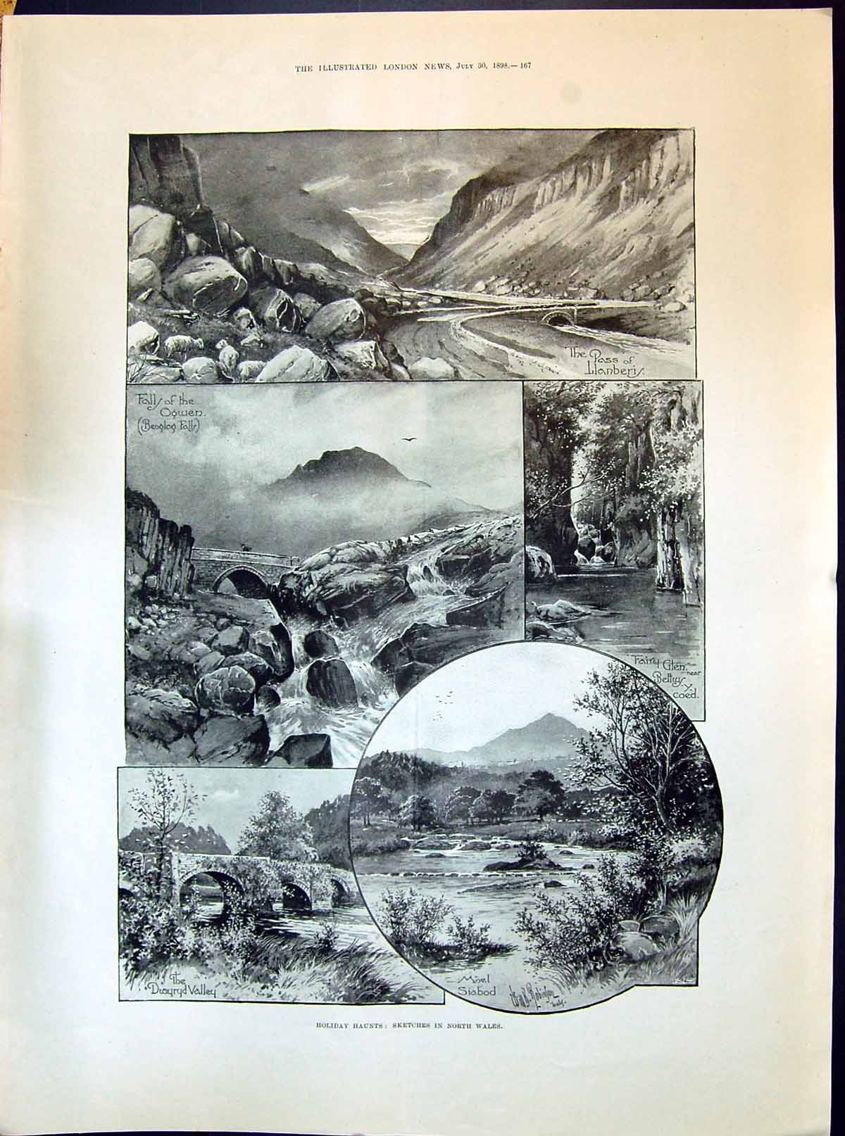 Old 1898 North Wales Falls Benglog Llanberis Fairy Glen Mael Siabod S Victorian