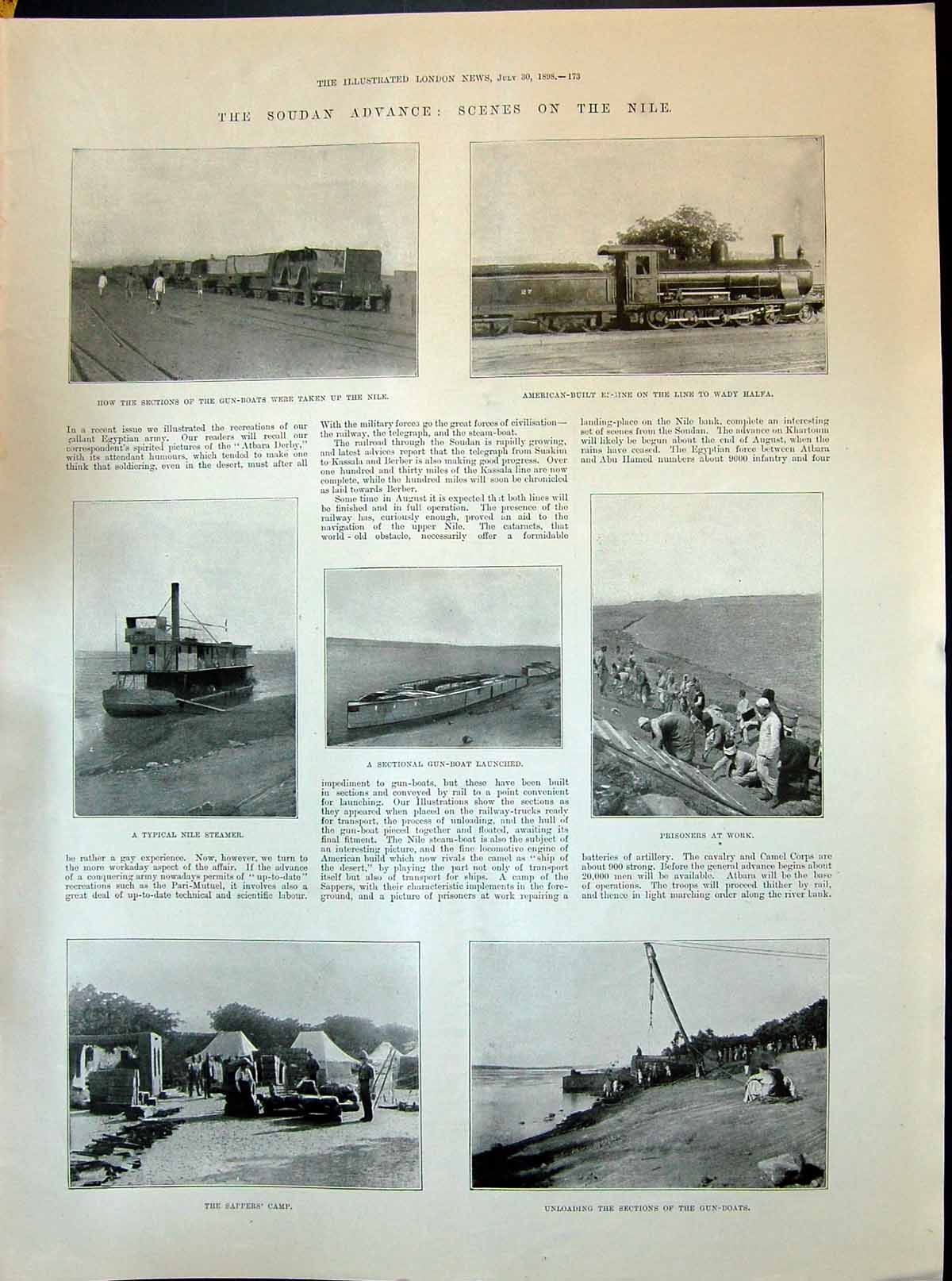 Old 1898 Soudan Advance Nile Gun-Boats Prisoners Work Sappers Camp Ra Victorian