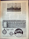 Old 1898 Twin-Screw Steam Ship Duke Cornwall Allen Hanbury Food Mappi Victorian
