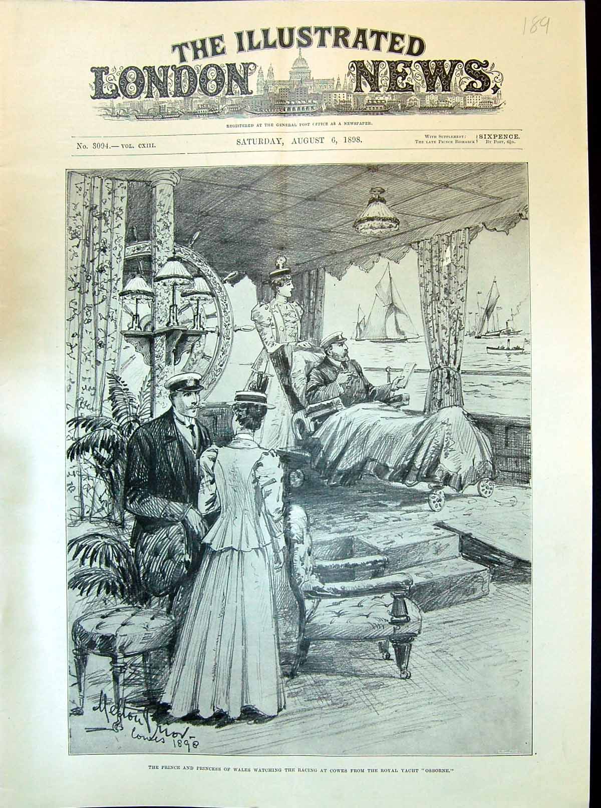 Old 1898 Prince Princess Wales Watching Racing Cowes Regatta Royal Ya Victorian