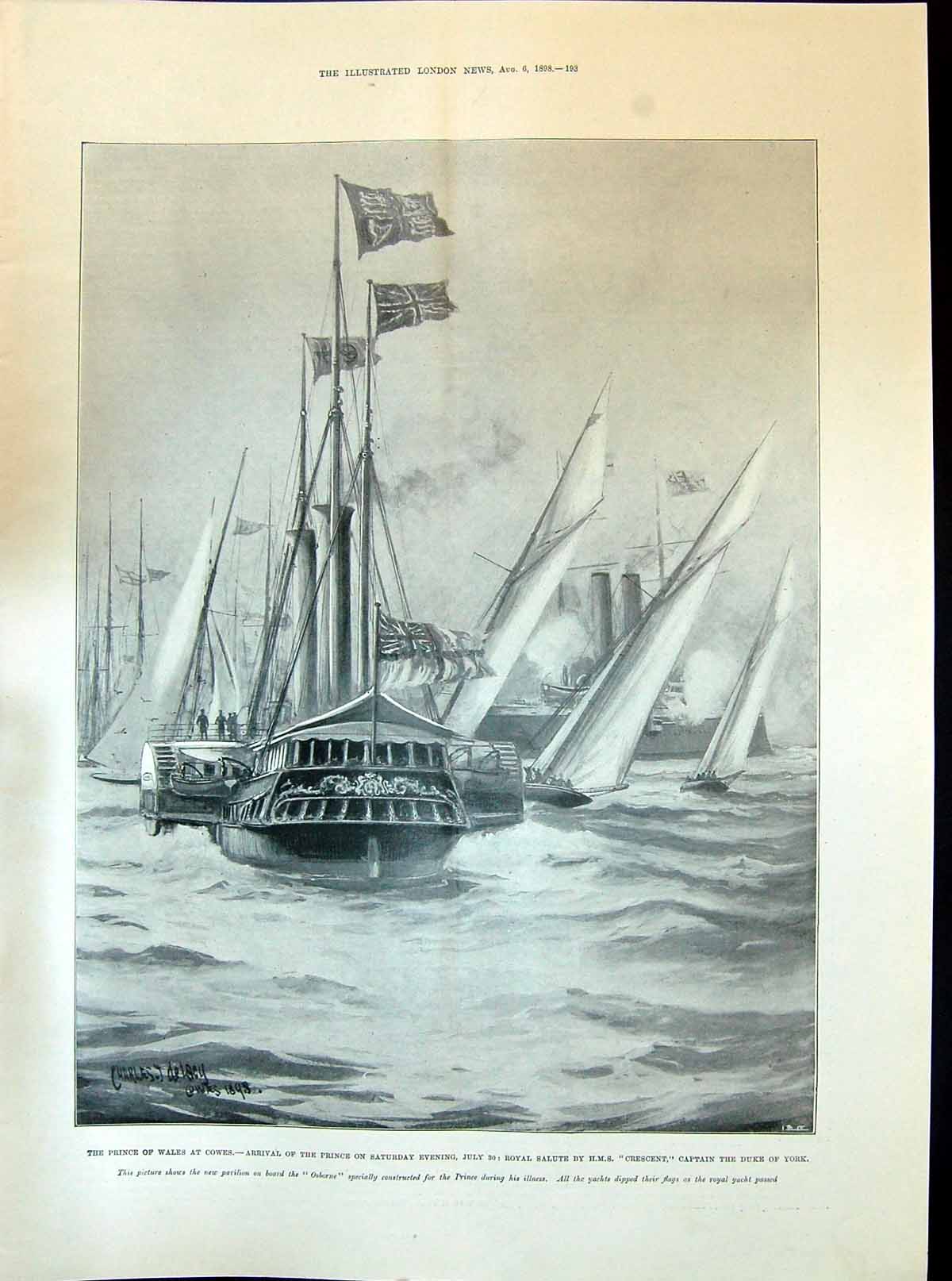Old 1898 Prince Wales Cowes Ship Crescent Captain Duke York Friedrich Victorian
