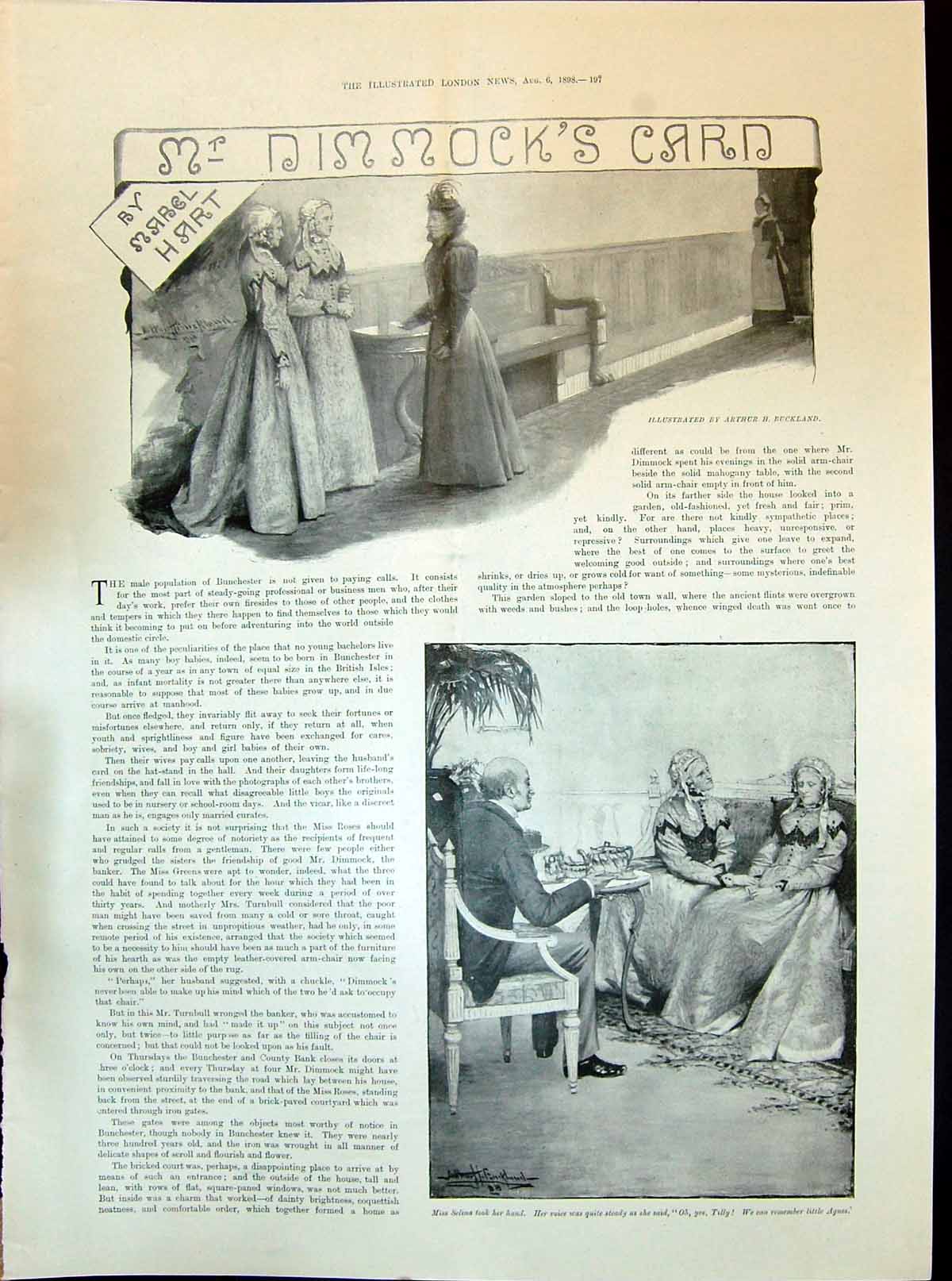 Old 1898 Story Illustration Mr Dimmock'S Card Arthur Buckland Mabel H Victorian
