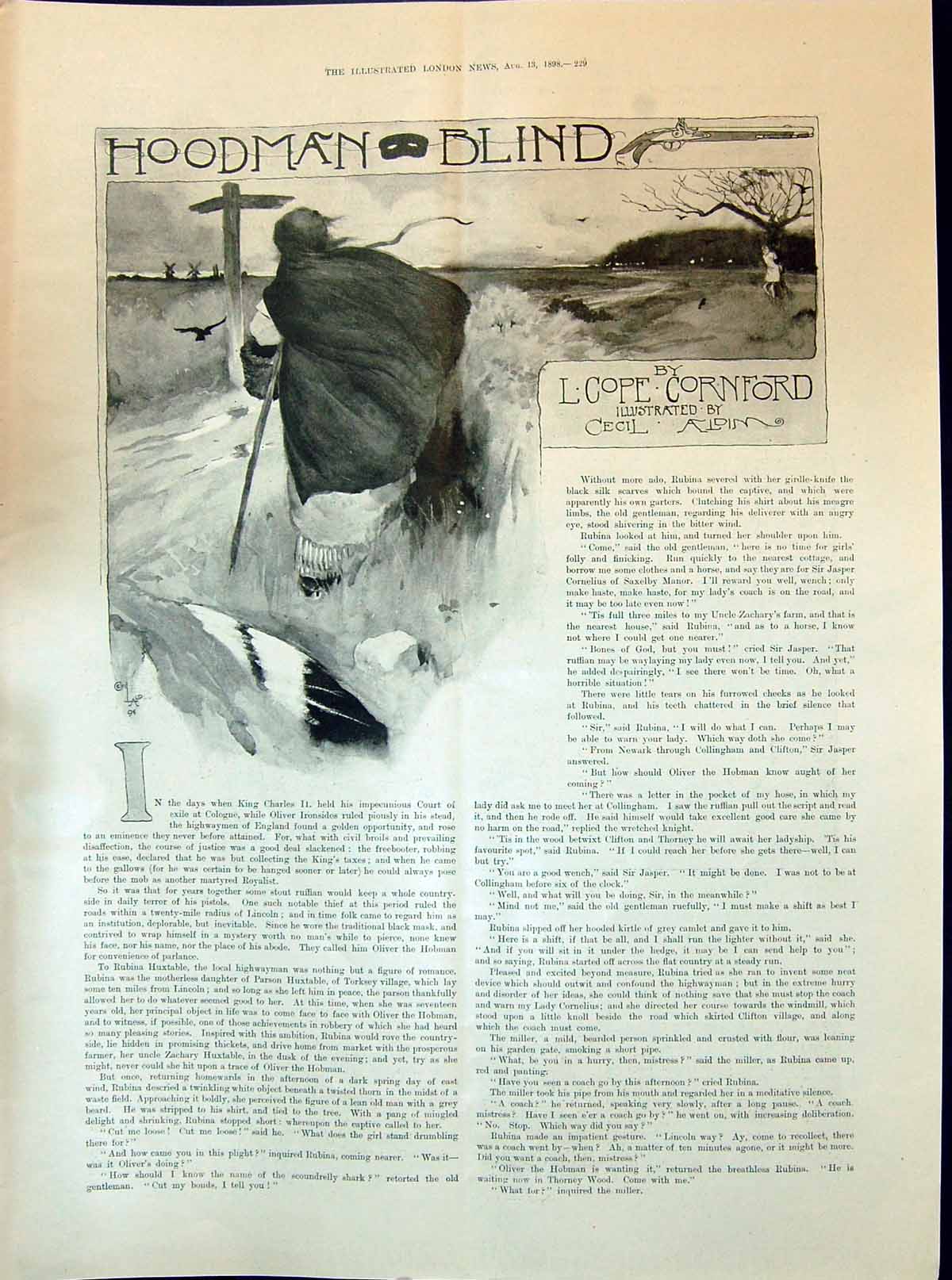 Old 1898 Story Illustration Hoodmann Blind Cope Cornford Cecil Aldim Victorian