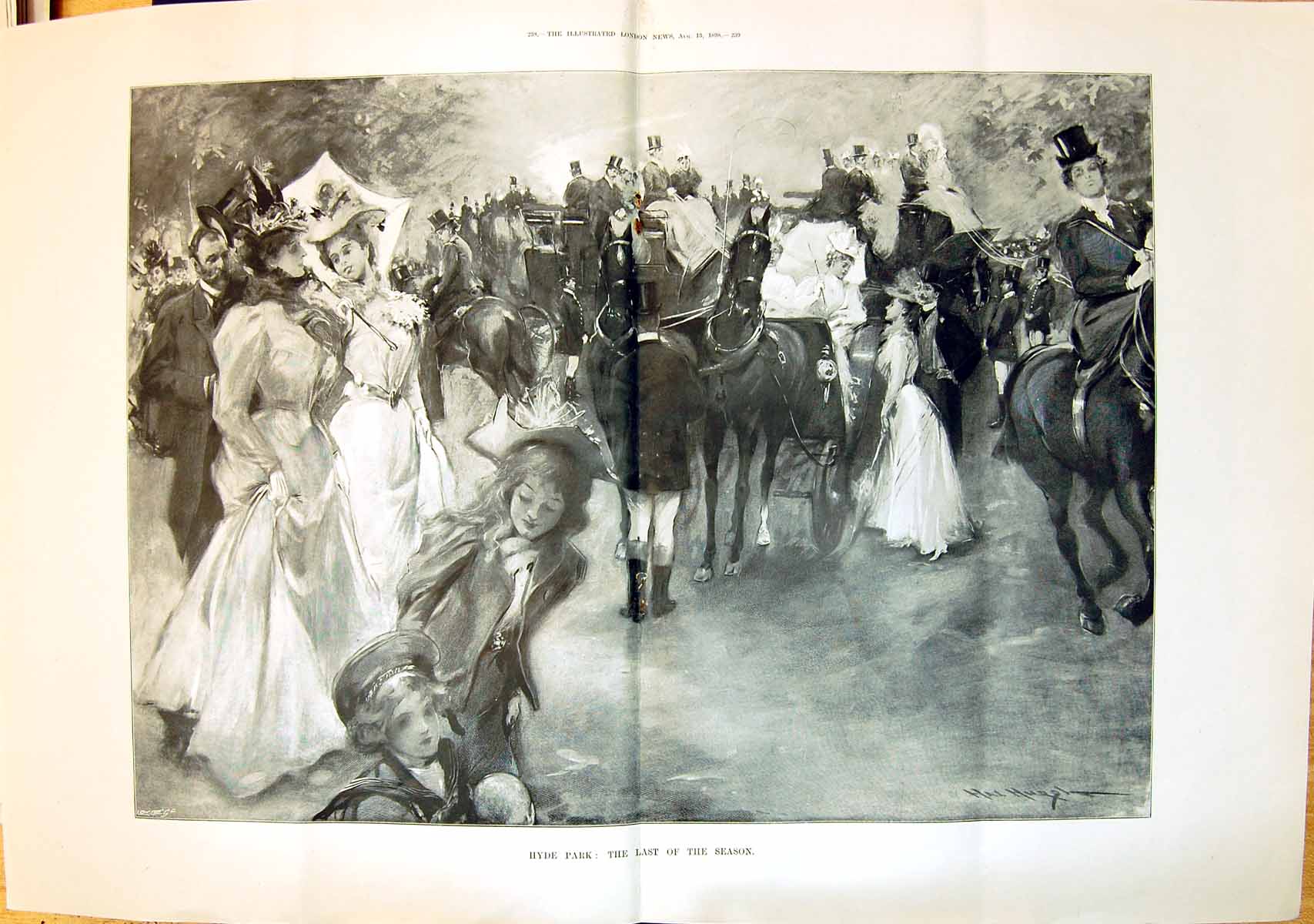 Original Old Antique Print 1898 Scene Hyde Park London Coaching Season Horses