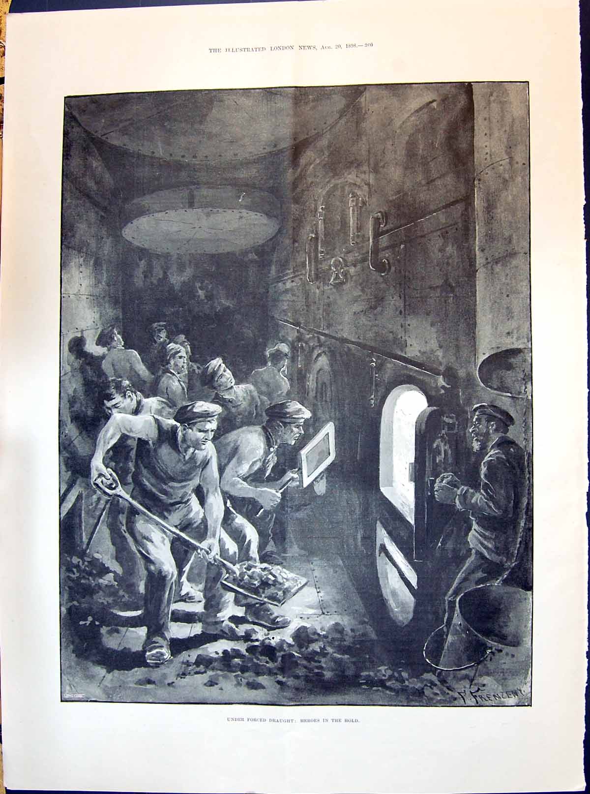 Original Old Antique Print 1898 Stoking Fire Under Forced Draught Heroes H 19th