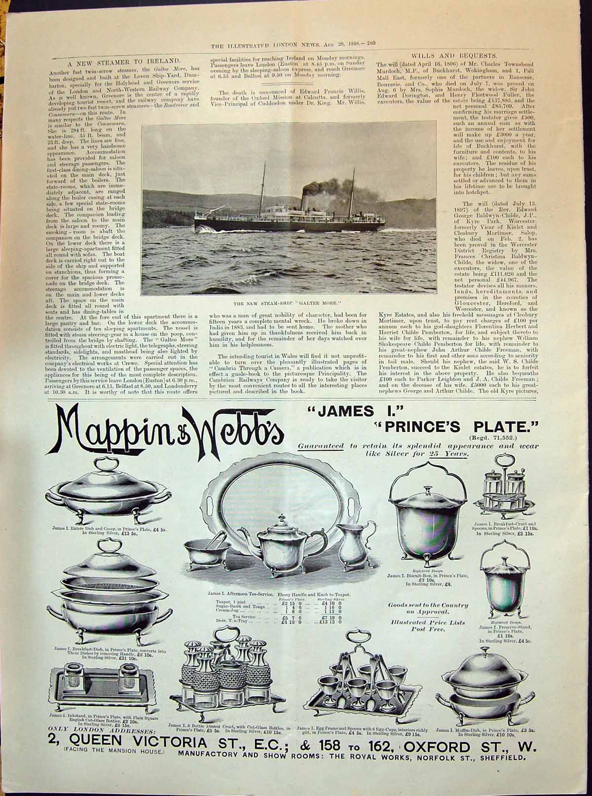 Old 1898 Steam Ship Galtee More Mappin Webb Parisian Diamond Company Victorian