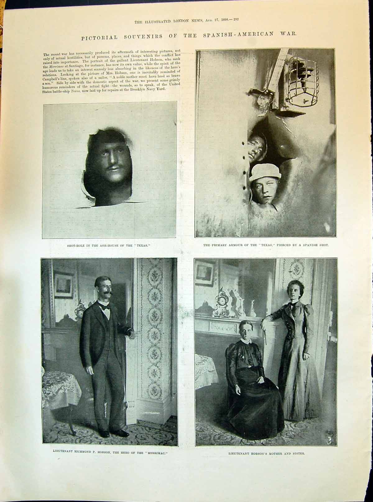 Old 1898 Spanish American War Lieutenant Hobson Merrimac Shot-Hole As Victorian