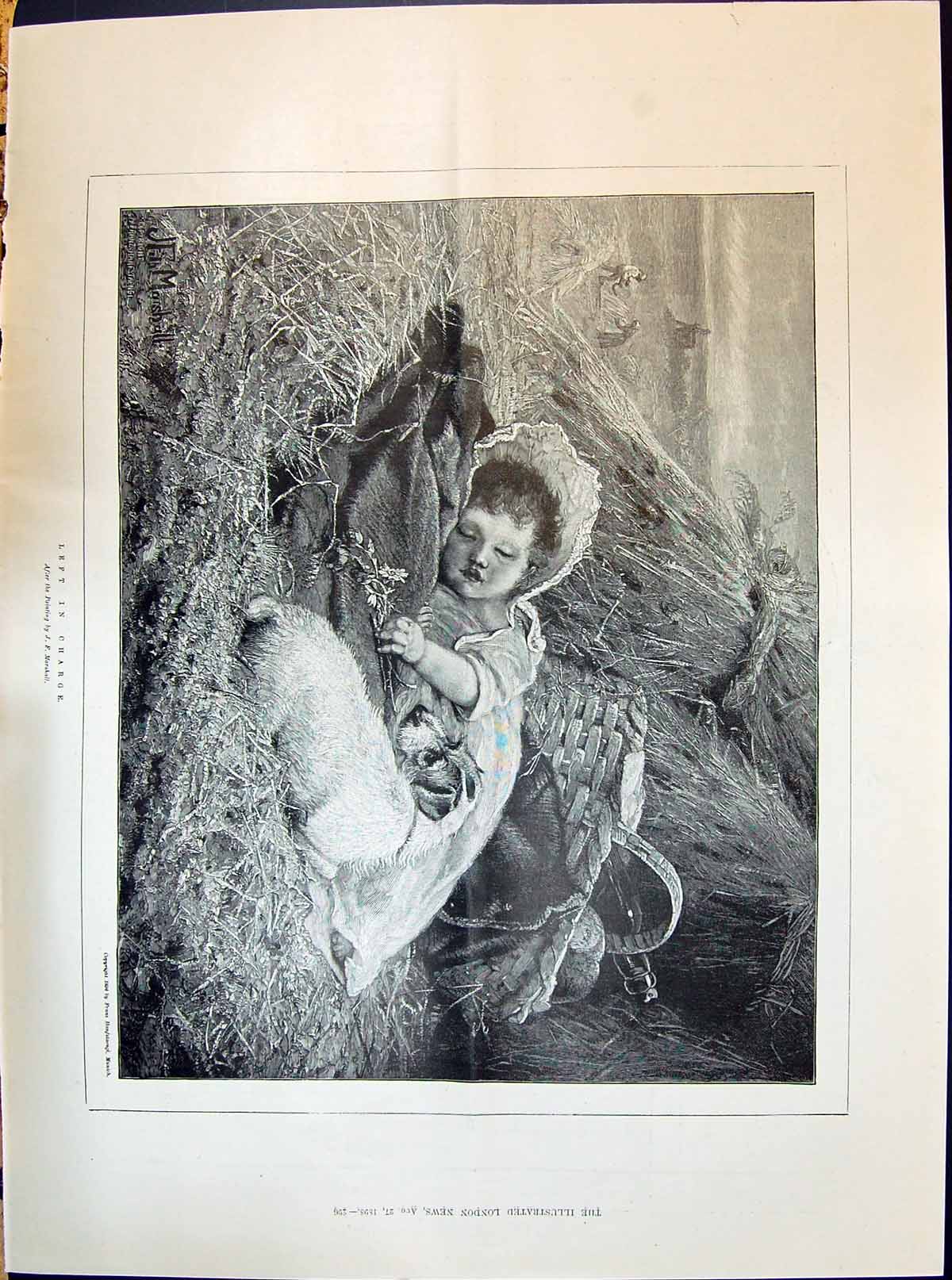 Old 1898 Sleeping Little Girl Puppy Dog Marshall Story Stewart Story Victorian